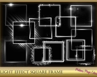 15 Light Effect Square Frames - Light Frame - Photoshop Digital Picture Frame - Instant download - Frame Digital Clip Art