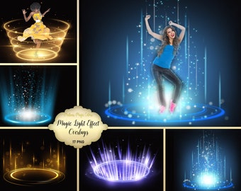 17 Magic Light Effect Overlays - Glittering Stage Lighting Overlays - shining stage lighting - instant download png files