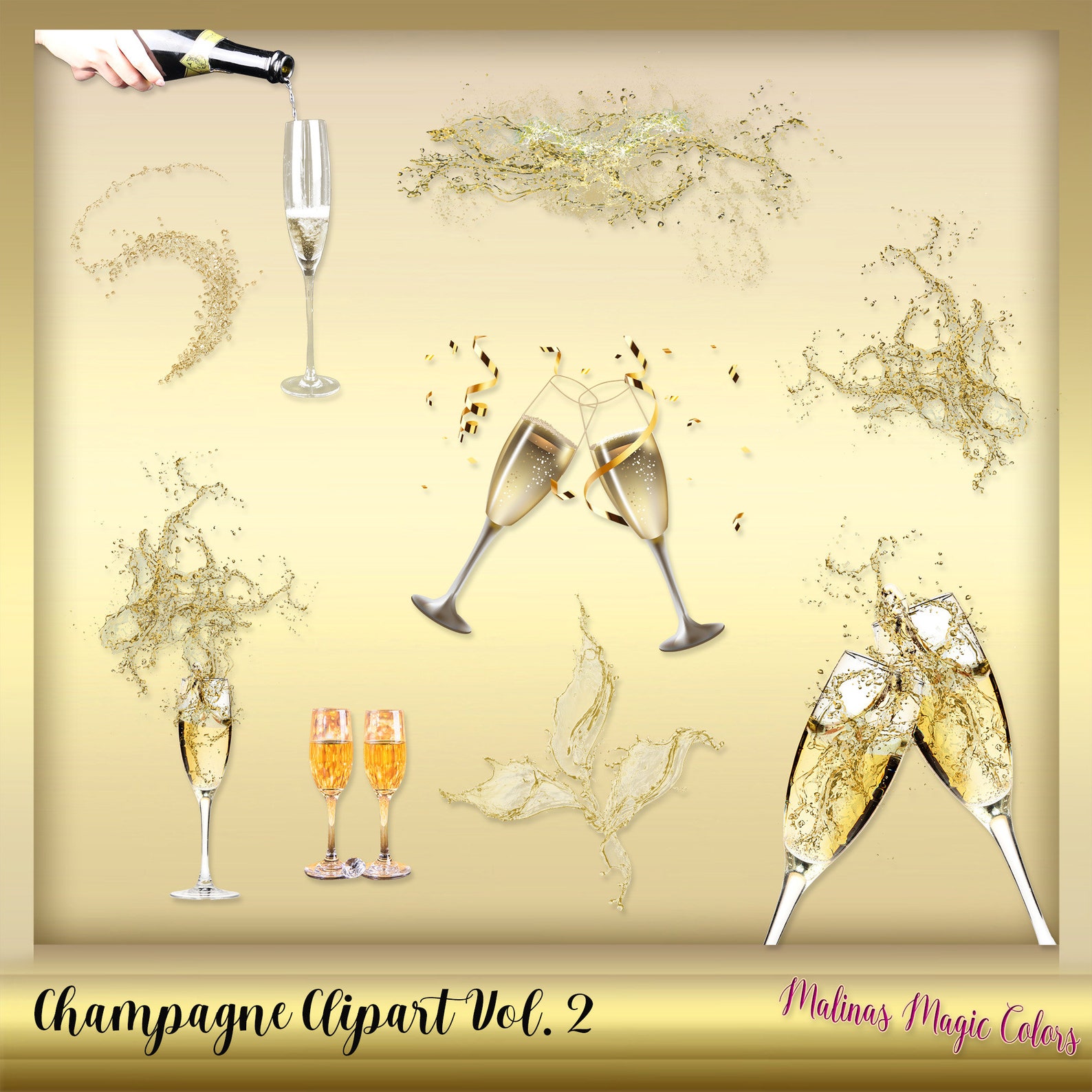 10 Champagne Clipart Vol. 2 - Champagne Overlays - Champagne Clip Art ...