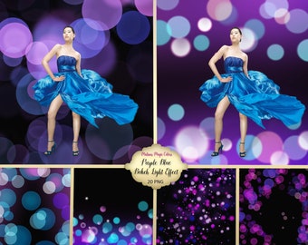 Purple Blue Bokeh Light Effect - Colorful Bokeh Overlay - Bokeh Light - Glowing Bokeh Overlay - transparent bokeh - Instant Download