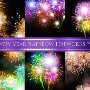 12 Neujahr Regenbogen Feuerwerk - Feuerwerk Foto Overlay - Feuerwerk Photoshop Overlays - Himmel Show - Instant Download