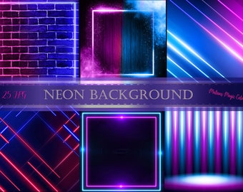 25 Neon Effect Backgrounds  - Glowing Background - Neon backdrop - instant download - 12 x 12