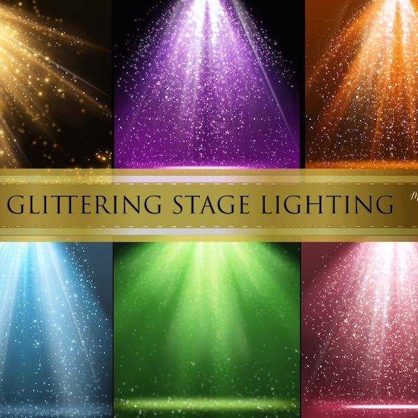 15 Glittering Stage Lighting Overlays - Spotlight With Shiny Light Overlay - shining stage lighting - luxury stage light - instant download