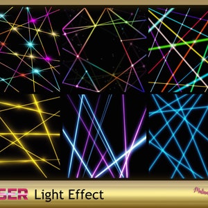 May include: A collection of six different laser light effects with various colors, including red, yellow, blue, green, pink, and purple. The effects are displayed on a black background. The text "LASER Light Effect" is at the bottom of the image.