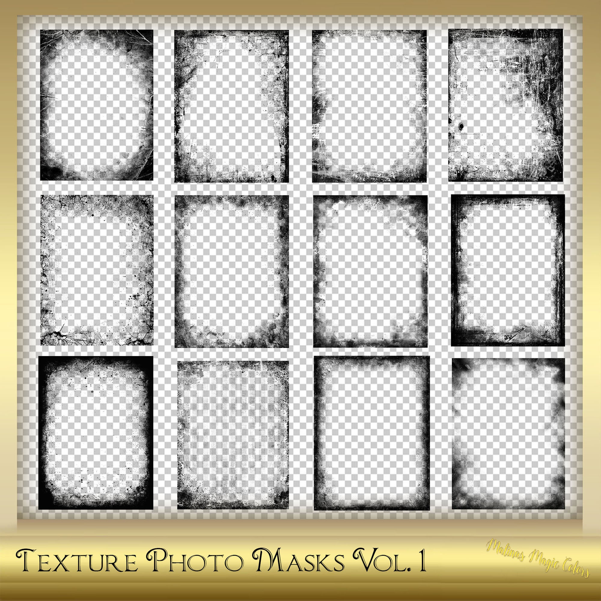 12 Textured Photo Masks Vol. 1 - Photoshop Clipping Masks - Grunge ...