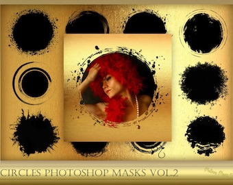 15 Circles Masks for Photoshop - Photoshop Clipping Masks - Grunge Png Masks - Digital Scrapbook Overlays  - Instant Download