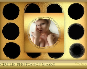 12 Circles Masks for Photoshop - Photoshop Clipping Masks - Grunge Png Masks - Digital Scrapbook Overlays  - Instant Download