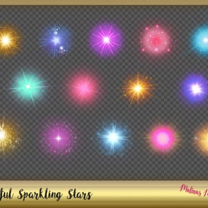 Colorful Sparkling Stars  - Rainbow Sparks Clipart - Colorful Stars Light Effect - glowing stars - star light effect - Instant Download