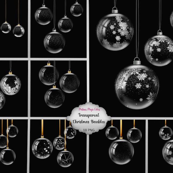 Adornos navideños transparentes - Imágenes prediseñadas de adornos navideños - Superposiciones de adornos navideños - Bola de Navidad - grupos de marcos