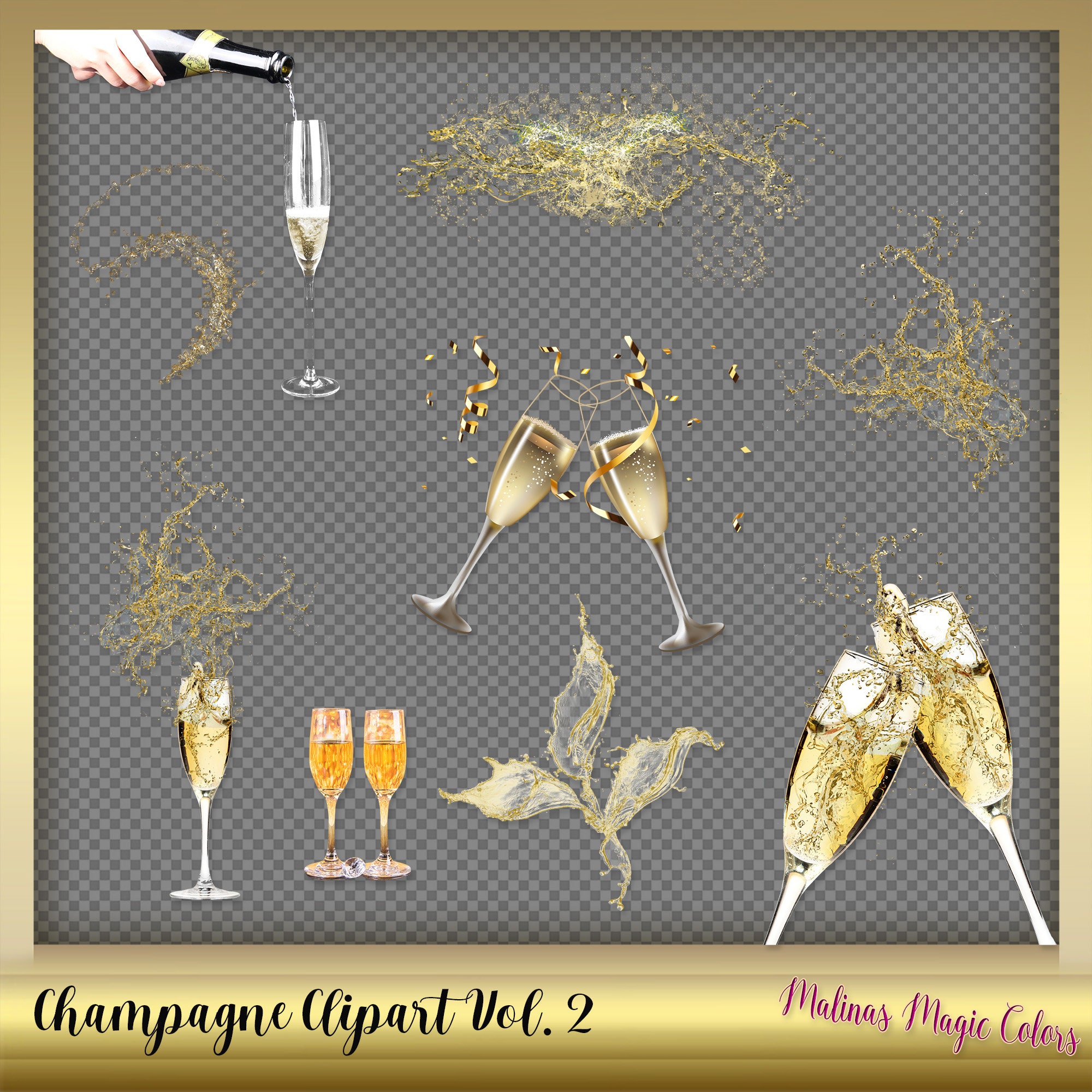10 Champagne Clipart Vol. 2 - Champagne Overlays - Champagne Clip Art ...