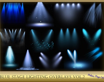 20 Blue Stage Lighting Overlays Vol. 2  - Blue Stage Light - Spotlight Overlays - light effect photoshop - Spotlight png - instant download