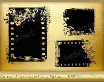 15 Artistic Photoshop Layer Masks - Photoshop Clipping Masks - Grunge Png Masks - Digital Scrapbook Overlays  - Instant Download