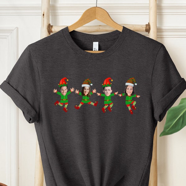 Chemise de Noël visage personnalisée pour la famille, Noël moche, visage de lutin, chemises personnalisées, chemise de fête de famille de Noël, cadeau de Noël amusant personnalisé, Gft