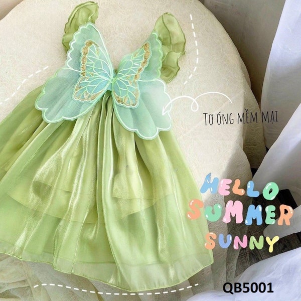 Robe de fée pour bébé – Robe de princesse papillon verte pour petites filles, bébés et tout-petits