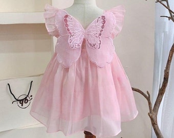 Robe de fée pour bébé – Robe de princesse papillon rose pour petites filles, bébés et tout-petits