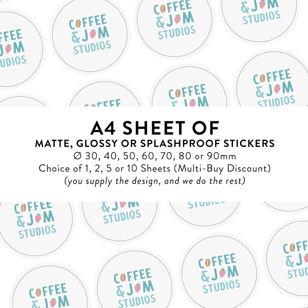 A4 Sheet of Custom Stickers Multi-buy Option / Size Choice Matte Glossy ...