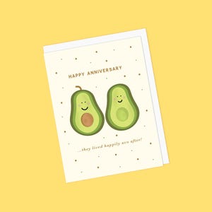 Niedliche Punny Avocado Avo Jubiläums-Gruß-Karte - sie lebten glücklich avo danach! - Innen leer