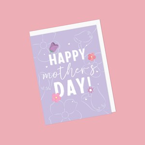 Cute Mother's Day Greeting Card with Purple / Lilac and Pink Flowers - Happy Mother's Day - Handmade in Romford, Essex - Blank Inside