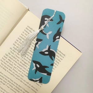 Orca Whale Bookmark with Tassel, Ocean Animal Stationery Gift for Readers, Book Lovers, Students & Teachers, Nautical Marine Life Gift