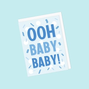 Petite carte de voeux pour bébé garçon avec des confettis bleus et blancs - Oh bébé ! - Blanc à l'intérieur