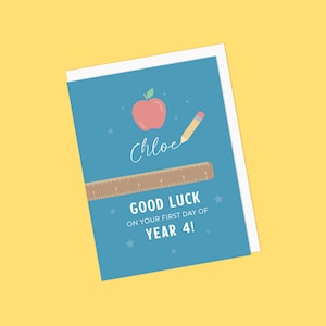 Tarjeta de felicitación personalizable / Buena suerte para el regreso a clases: ¡buena suerte en tu primer día del año 1, 2, 3, 4, 5, 6!