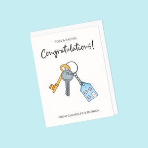 Gepersonaliseerde New Home-wenskaart met huissleutels en sleutelhanger | Gefeliciteerd | Geweldig voor eerste huis / pas getrouwd - blanco binnenkant