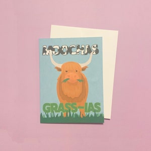 Punny Thank You / Muchas Gracias Greeting Card with Cow and Grass Moochas Grass-ias image 2