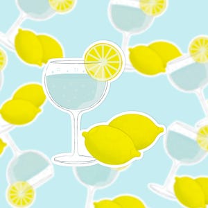 Adesivo fustellato con bicchiere di gin e limoni con sovrapposizione olografica / Adesivo per amanti del gin / Regalo carino per lei / Adesivo per diario