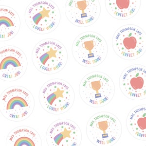 Personalised Teacher Stickers – A4 Sheet of 24 Custom Name Stickers