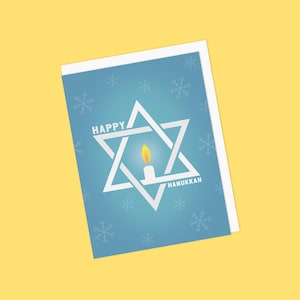 Biglietto di auguri con stella di David e candela per Hanukkah - vuoto all'interno