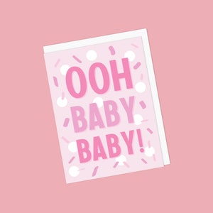Petite carte de voeux pour bébé fille avec des confettis roses et blancs - Oh bébé ! - Blanc à l'intérieur