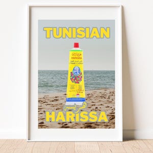 Retro Harissa Art Print, Harissa Art Wall Hanging, Tunisian Summer Room Poster, Beach Tunisian Room Décor, Tunisian Gift , هريسه, du Cap Bon