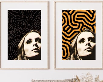 Fairuz Modern Art Print - Fairuz Lebanese Singer Digital Art Wall hangings Posters - Lebanon Gift - Set of Two - Beirut Visual Art- بيروت