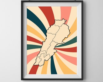 Lebanon Map Art Print – Retro Lebanese Flag