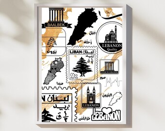 Lebanon Stamp Art Print | Lebanese Souvenir