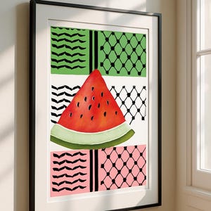 Free Palestine Watermelon Art Print, Keffeiye Wall Hanging, Palestine Gaza Room Poster, Watermelon Room Décor, Palestinian Gift , فلسطين