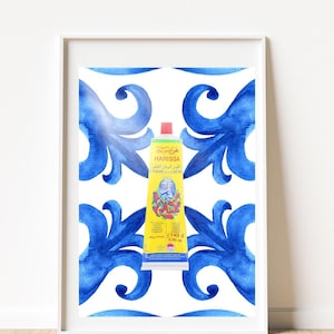 Harissa Sidi Bou Said Art Print, Harissa  Blue Wall Hanging, Tunisian Poster, Tunisian Art Décor, Amazigh Berber print, Tunisian, هريسه
