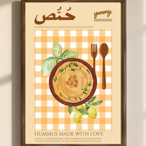 Hummus Poster, Naher Osten Küchendekor, Mezze Wandkunst, ästhetisches Essen Druck, herunterladbare Kunst, Vegan Küche Druck Kichererbse Liebhaber Geschenk