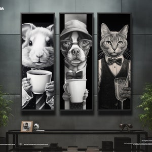 Set of 3 pets prints. Hamster, dog, cat. Print set wall art. Extra large panorama. Digital PRINT, FRAMED or CANVAS. Panoramic wall art print
