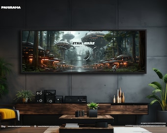 Extra large panorama of Endor planet, Star Wars. Digital PRINT, FRAMED or CANVAS. Panoramic wall art print gift for him, movie print