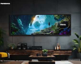Extra large panorama of Pandora planet from Avatar. Digital PRINT, FRAMED or CANVAS. Panoramic wall art print gift for him, movie print.