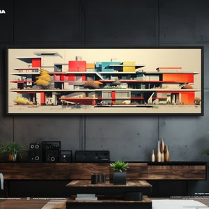 Extra large panorama of modern city architecture. Digital PRINT, FRAMED or CANVAS. Panoramic wall art print gift for him, architecture print