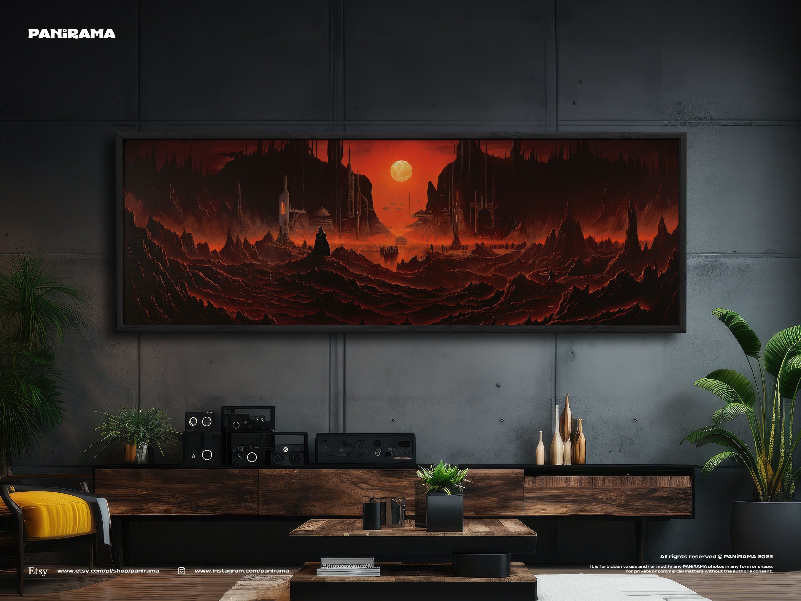 Extra large panorama of Darth Vader from Star Wars. Digital PRINT, FRAMED or CANVAS. Panoramic wall art print gift for him, movie print.