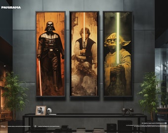 Set of 3 Star Wars prints. Print set wall art. Extra large panorama. Digital PRINT, FRAMED or CANVAS. Panoramic wall art print.
