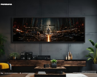 Extra large panorama of Stormtrooper on Endor Star Wars. Digital PRINT, FRAMED or CANVAS. Panoramic wall art print gift for him, movie print