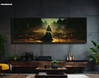Extra large panorama of Luke Skywalker from Star Wars. Digital PRINT, FRAMED or CANVAS. Panoramic wall art print gift for him, movie print.