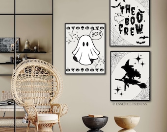 Fall Classroom Decor, Halloween Printable Wall Art Poster Set of 3 Digital Prints, Downloadable Ghost Posters, Kids Room Halloween Decor