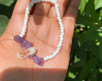Clear Quartz Point Bracelet, Gemstone Healing Jewelry, Amethyst bracelet, Rose Quartz Bracelet