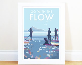 Go With The Flow Positive Quote Print | Vintage Quote Poster | Housewarming Gift | Birthday Gift | Gift For Her | Coastal Wall Art
