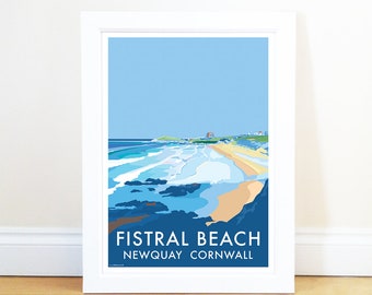 Fistral Beach Cornwall Becky Bettesworth / Vintage Seaside, Beach, Coastal Travel Print Art Poster / Regalo de viaje / Decoración del hogar